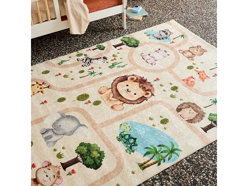 Alfombra interior infantil blanca impresa con animales