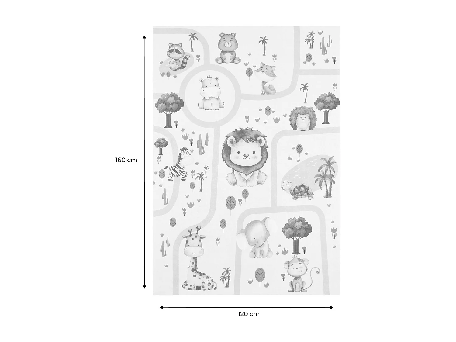 Alfombra interior infantil blanca impresa con animales