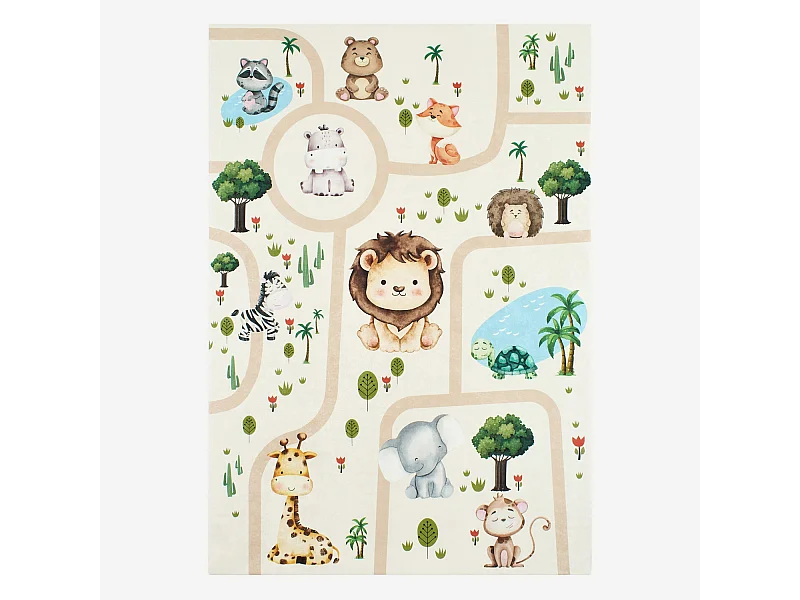 Alfombra interior infantil blanca impresa con animales