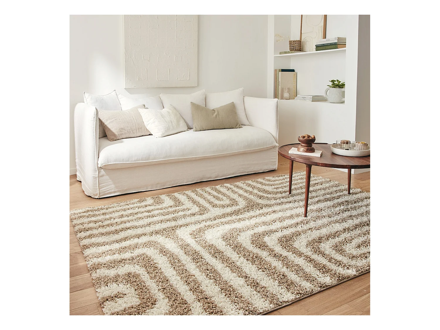 Alfombra interior shaggy motivos geométricos beige