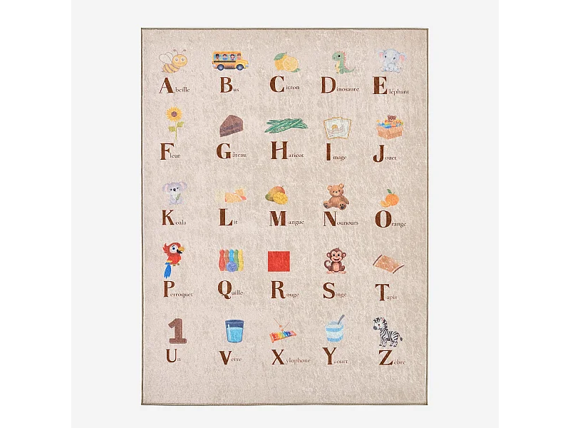 Tapis éducatif intérieur enfant beige imprimé abécédaire 120 x 160 cm - Scoty