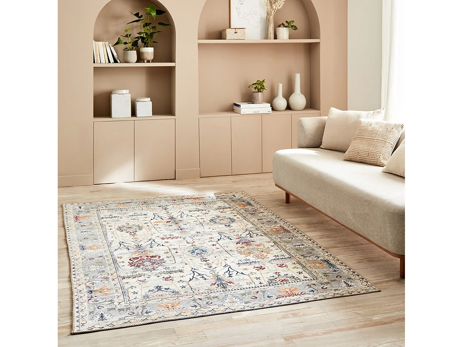 Tapis intérieur motif oriental / persan bleu. jaune. rouge. blanc 120 x 160 cm - Cavy