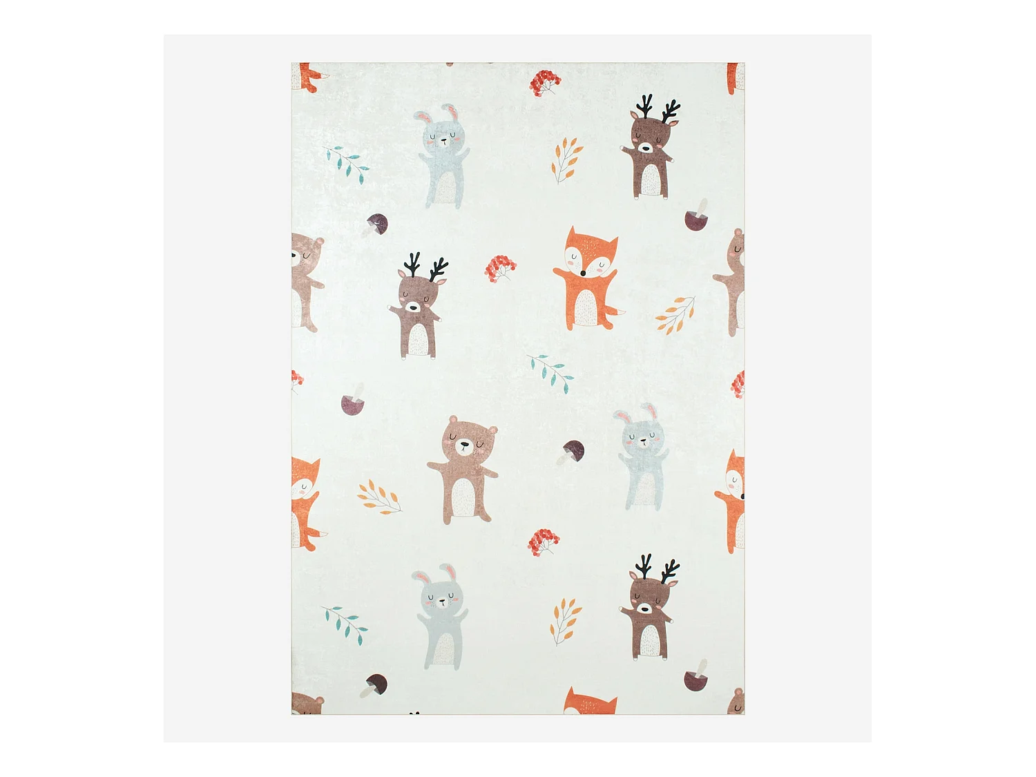 Tapis intérieur enfant blanc imprimé animaux thème automnal 160 x 230 cm - Ravon