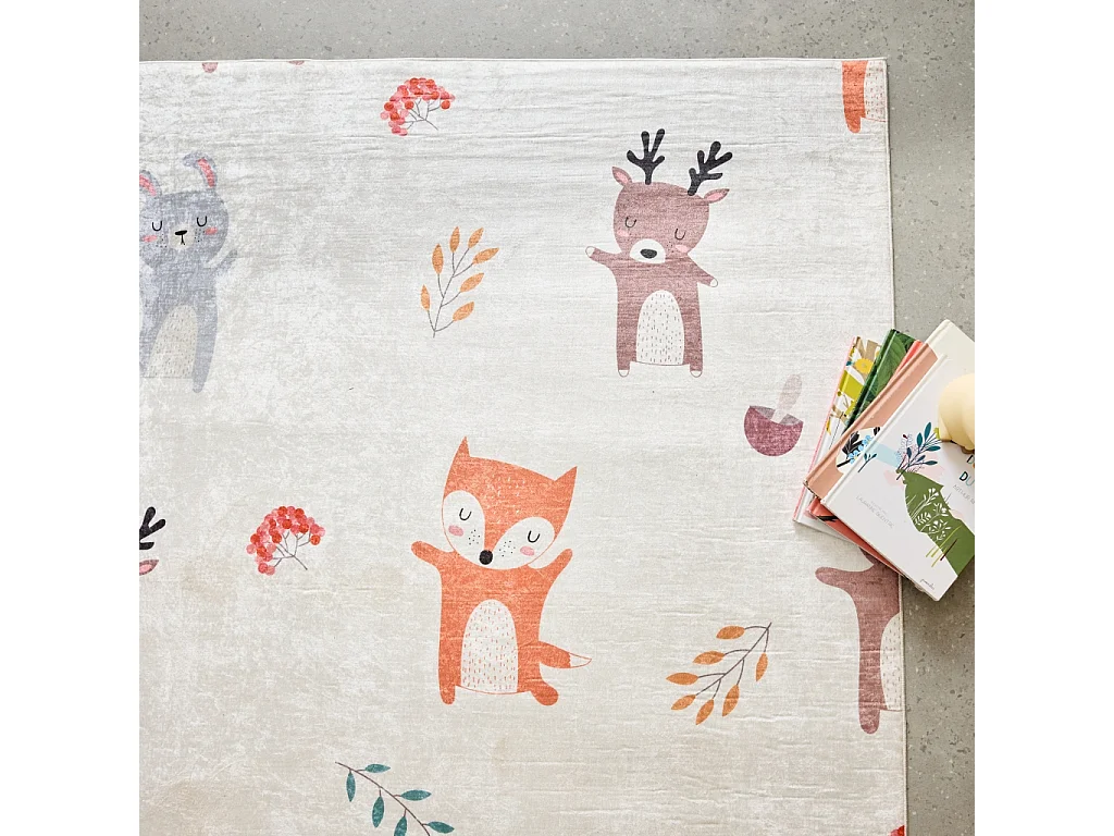 Tappeto interno per bambini bianco con stampe di animali