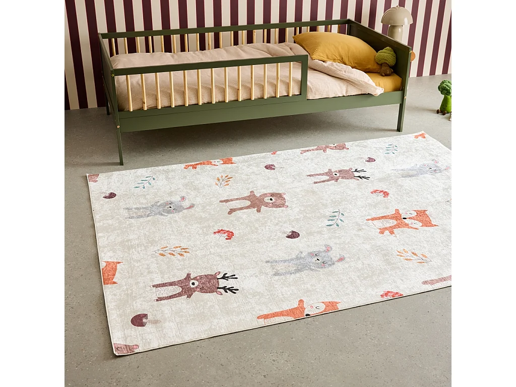 Alfombra interior infantil blanca estampada con animales