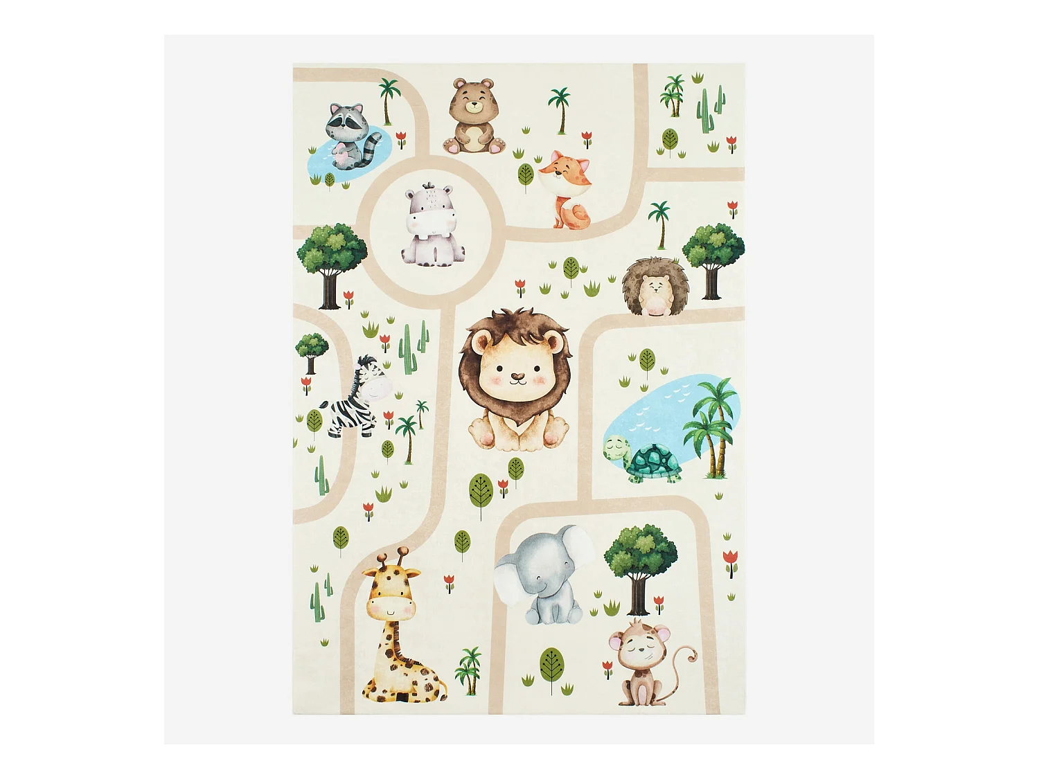 Tappeto interno per bambini bianco stampato con animali