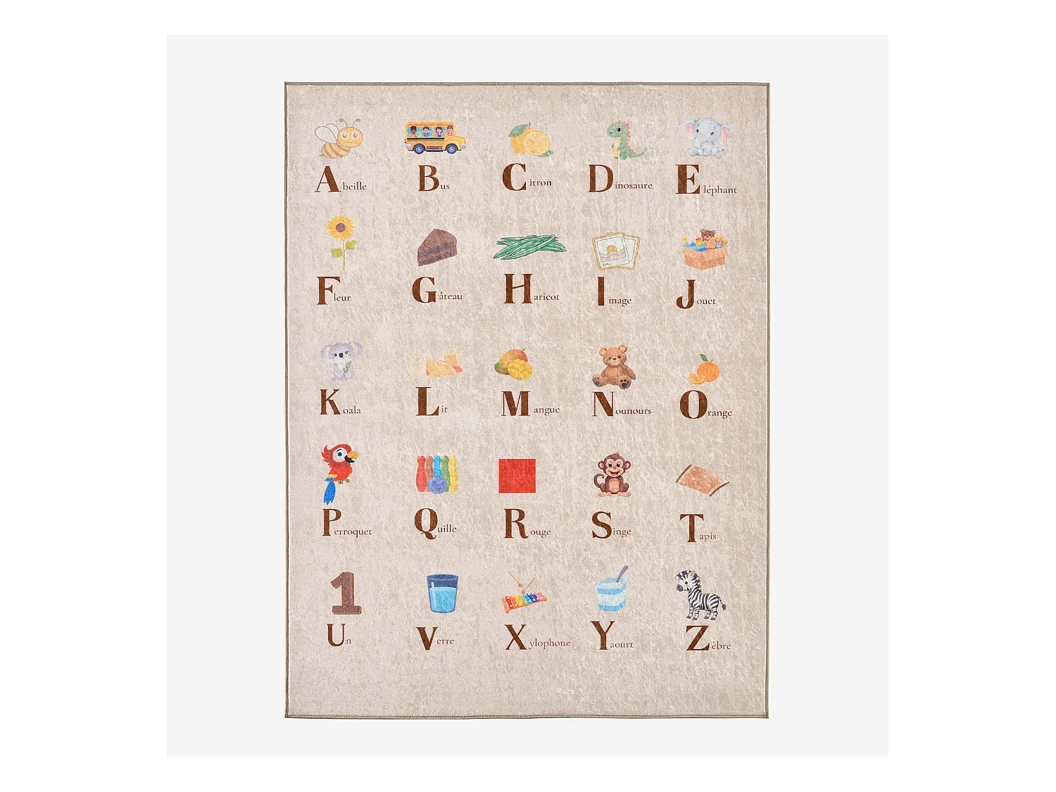 Tapis éducatif intérieur enfant beige imprimé abécédaire 160 x 230 cm - Scoty