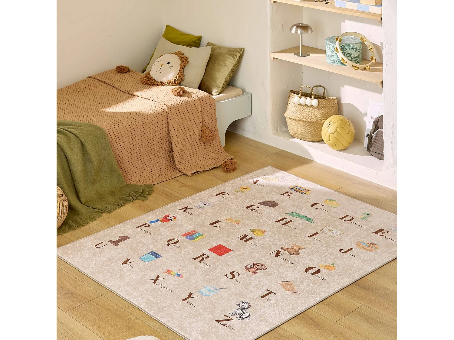 Tapis éducatif intérieur enfant beige imprimé abécédaire 160 x 230 cm - Scoty