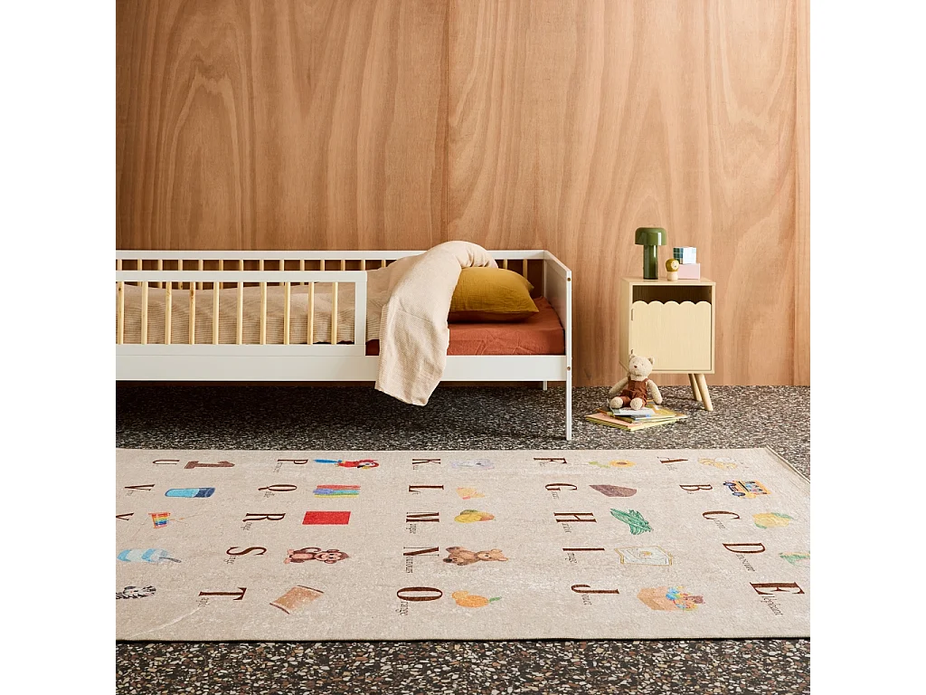 Tapis éducatif intérieur enfant beige imprimé abécédaire 160 x 230 cm - Scoty