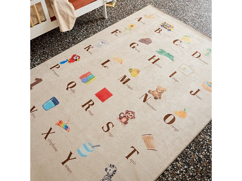 Tapis éducatif intérieur enfant beige imprimé abécédaire 160 x 230 cm - Scoty