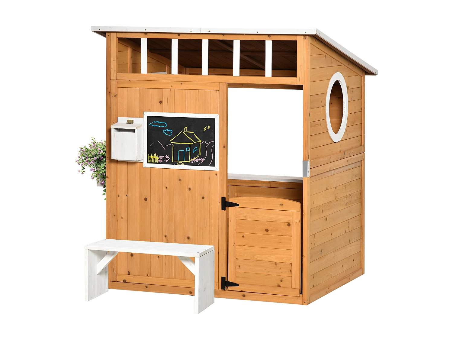 Casetta in legno per bambini con porta e finestre gialla