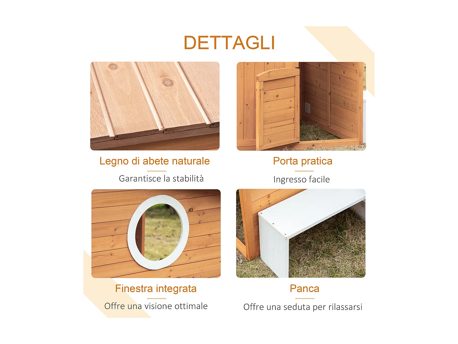 Casetta in legno per bambini con porta e finestre gialla