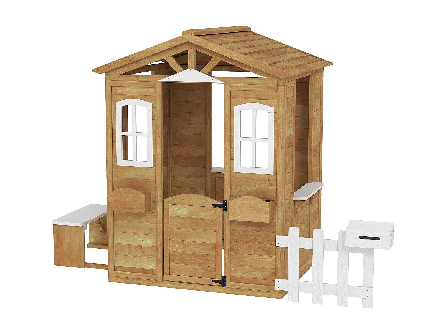 Casetta per bambini con staccionata e finestre in legno