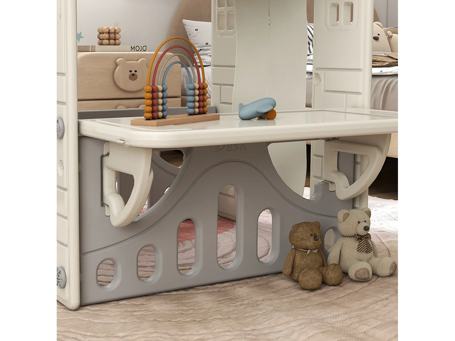 Casetta per bambini da 1-6 anni da interno con porte e finestre crema