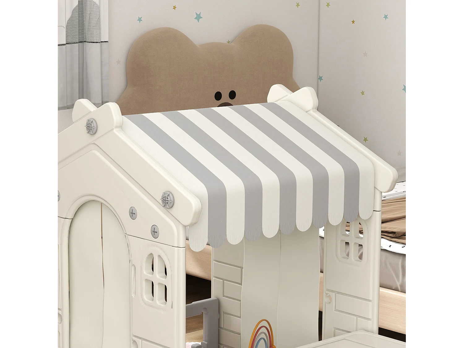 Casetta per bambini da 1-6 anni da interno con porte e finestre crema