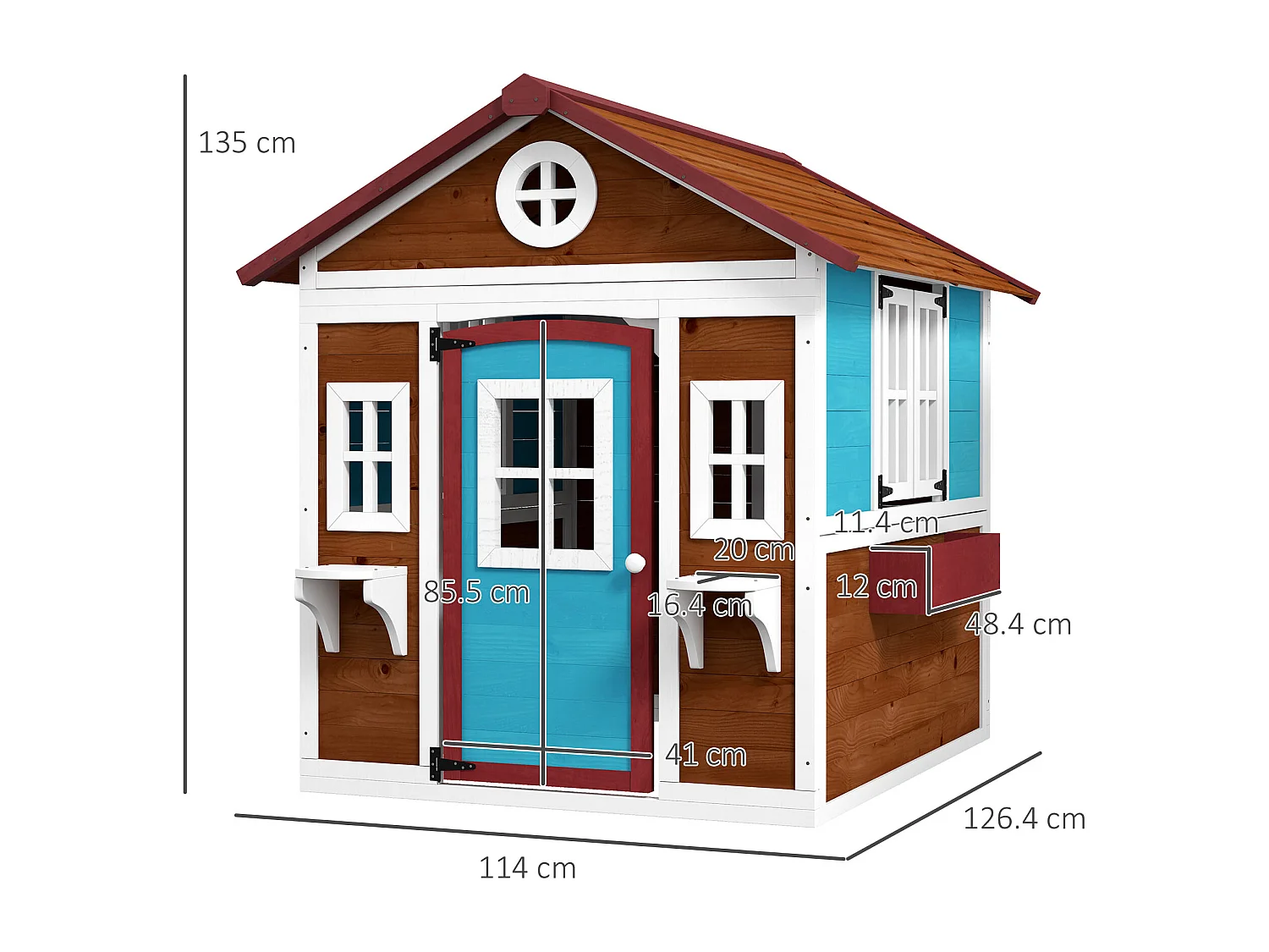 Casetta per bambini 3-8 anni con tetto inclinabile in legno di abete