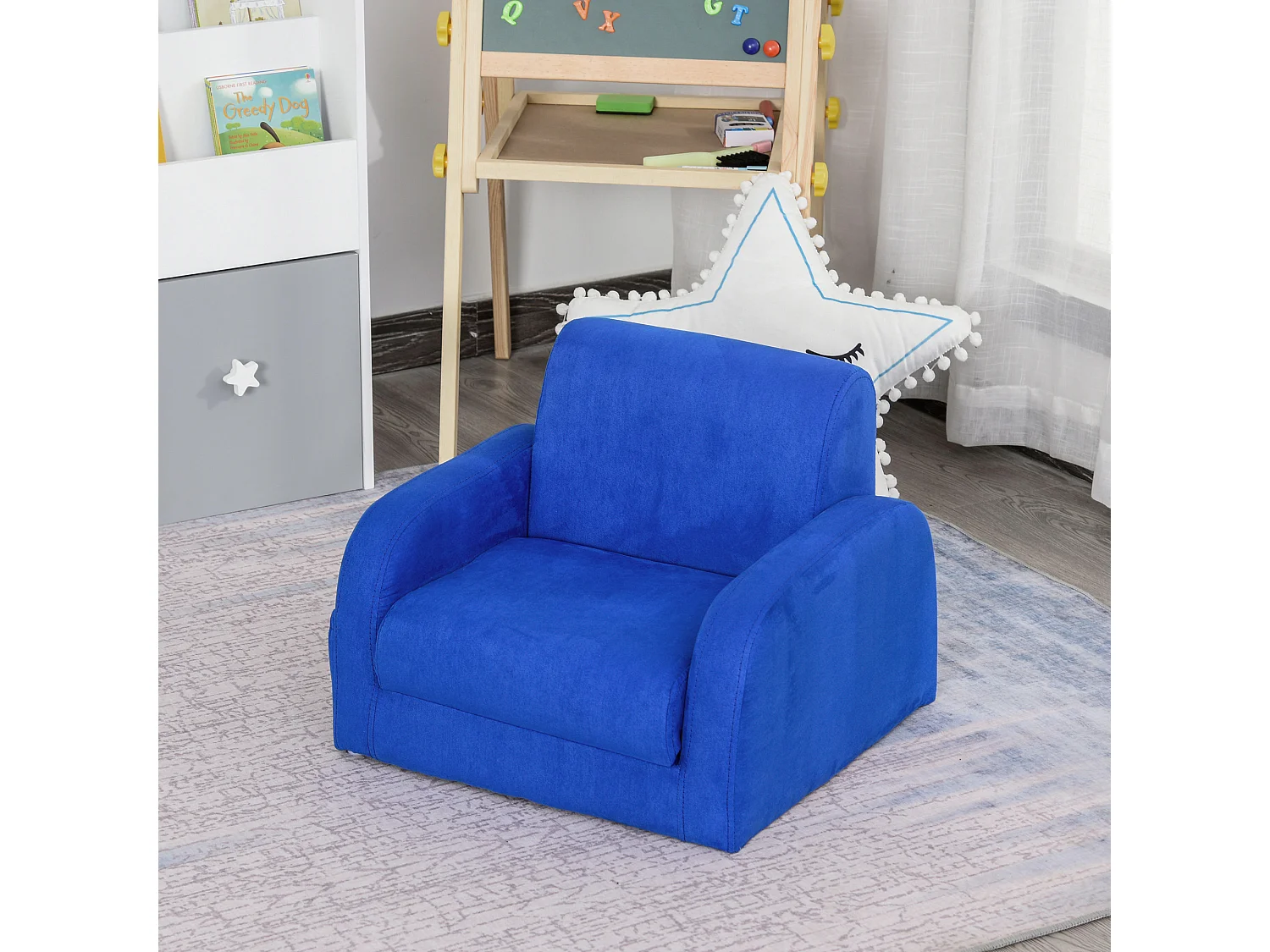 Poltroncina letto 2 in 1 per cameretta bambini 47x45x38cm blu