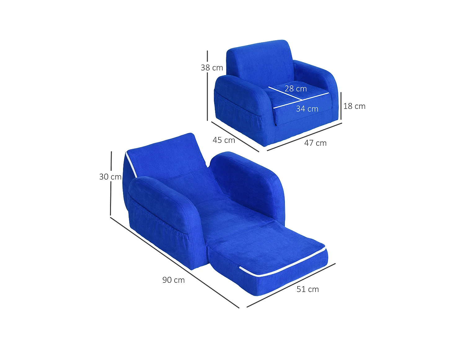 Poltroncina letto 2 in 1 per cameretta bambini 47x45x38cm blu