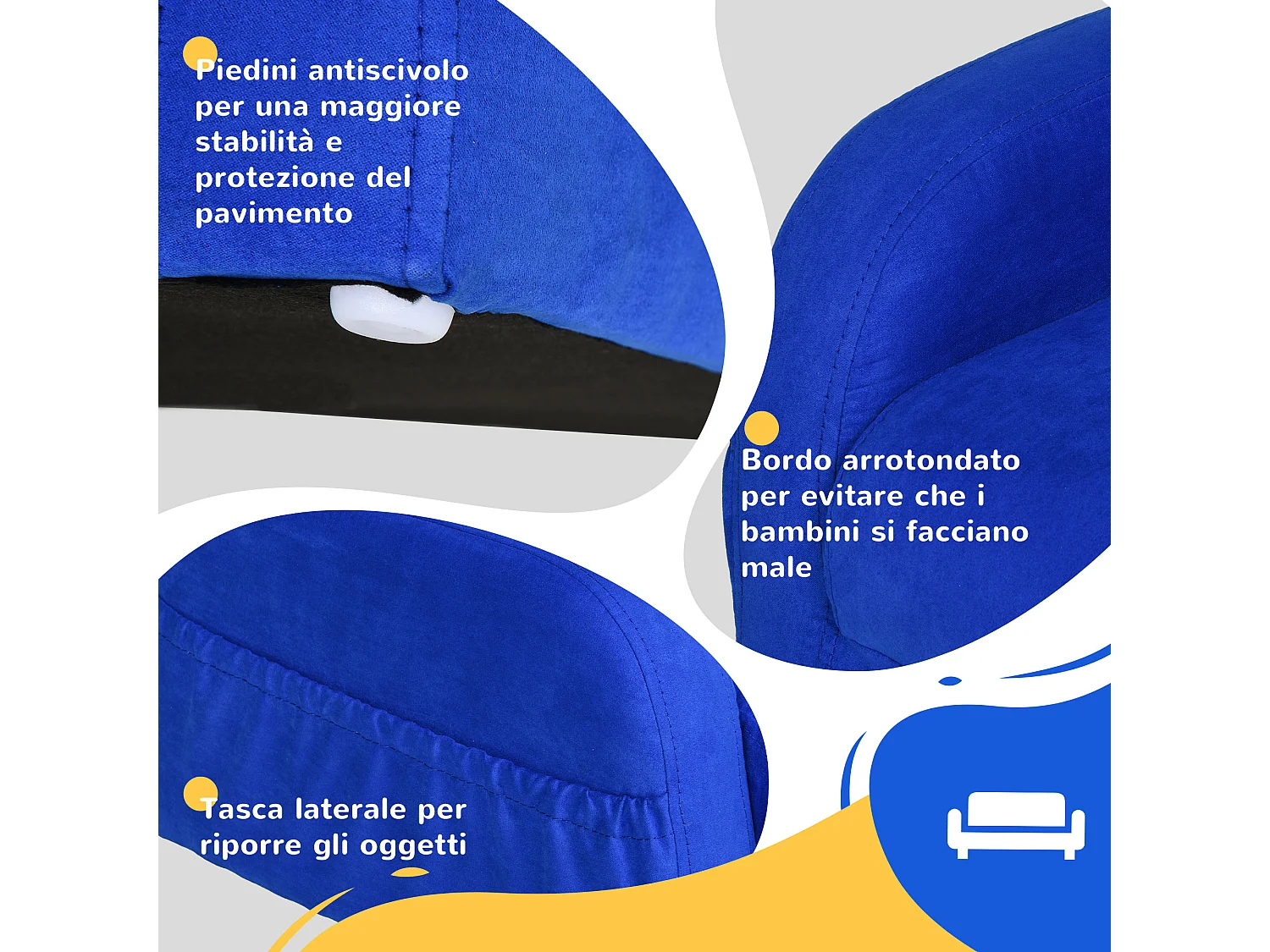 Poltroncina letto 2 in 1 per cameretta bambini 47x45x38cm blu