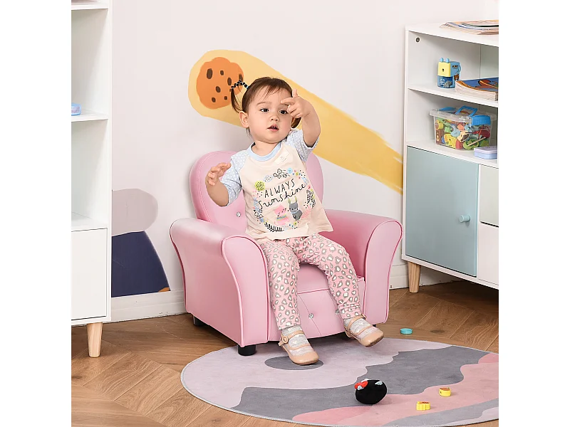 Poltroncina per bambini imbottita con rivestimento in pvc rosa