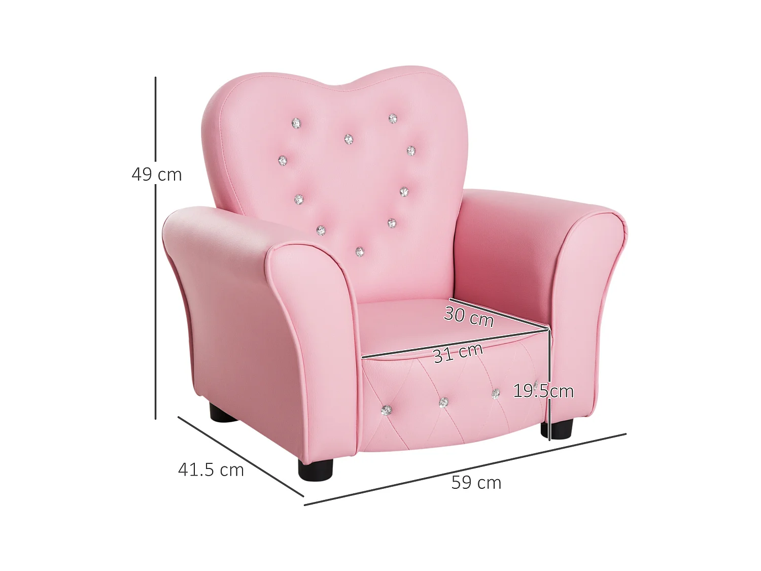 Poltroncina per bambini imbottita con rivestimento in pvc rosa