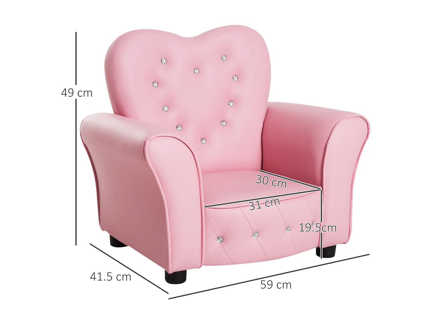 Poltroncina per bambini imbottita con rivestimento in pvc rosa