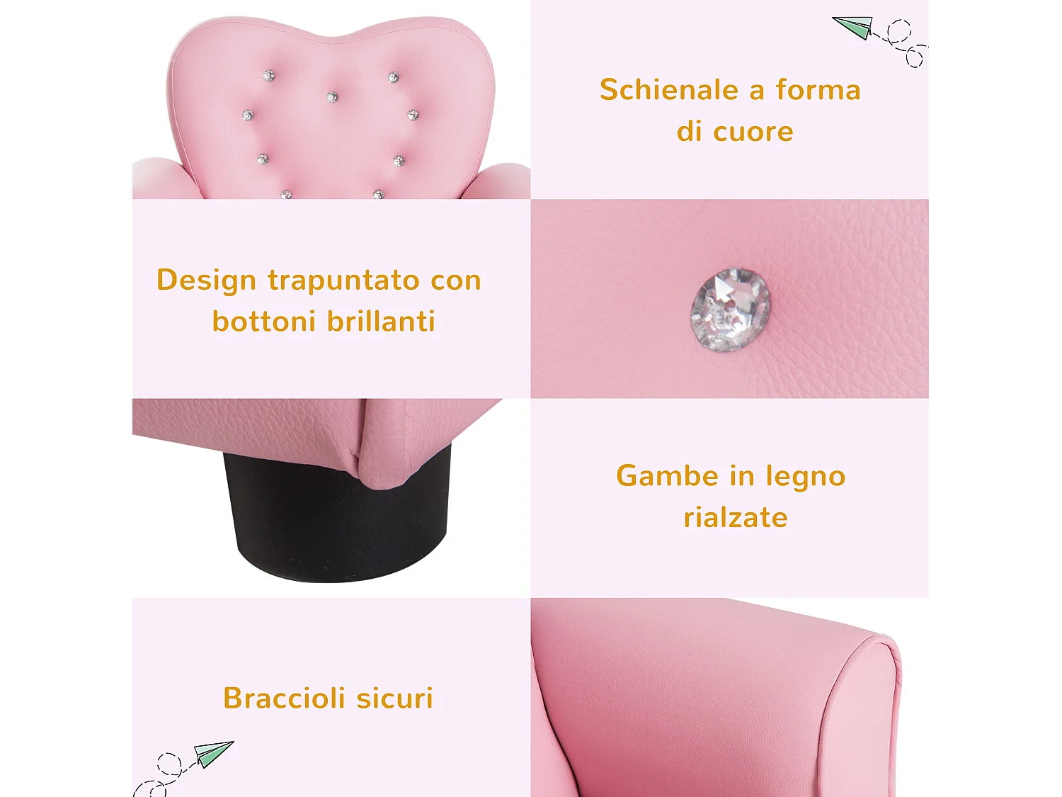 Poltroncina per bambini imbottita con rivestimento in pvc rosa
