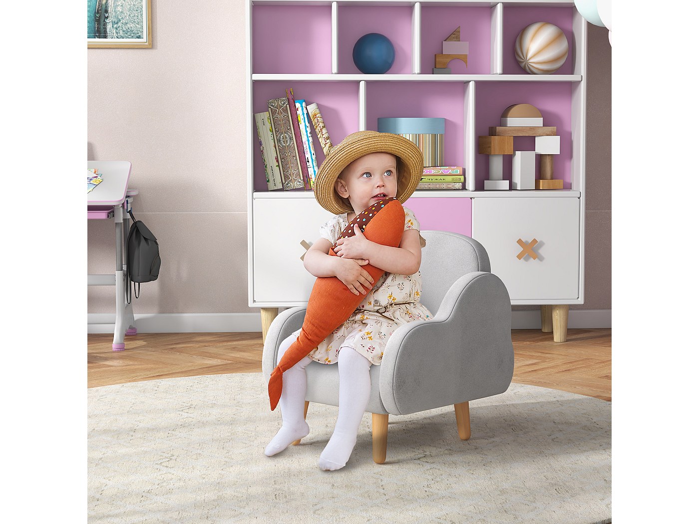 Poltroncina Per Bambini 0-5 Anni In Schiuma – Divano Con Braccioli E Schienale, Rivestimento Rimovibile, 68x46x50 Cm, Blu
