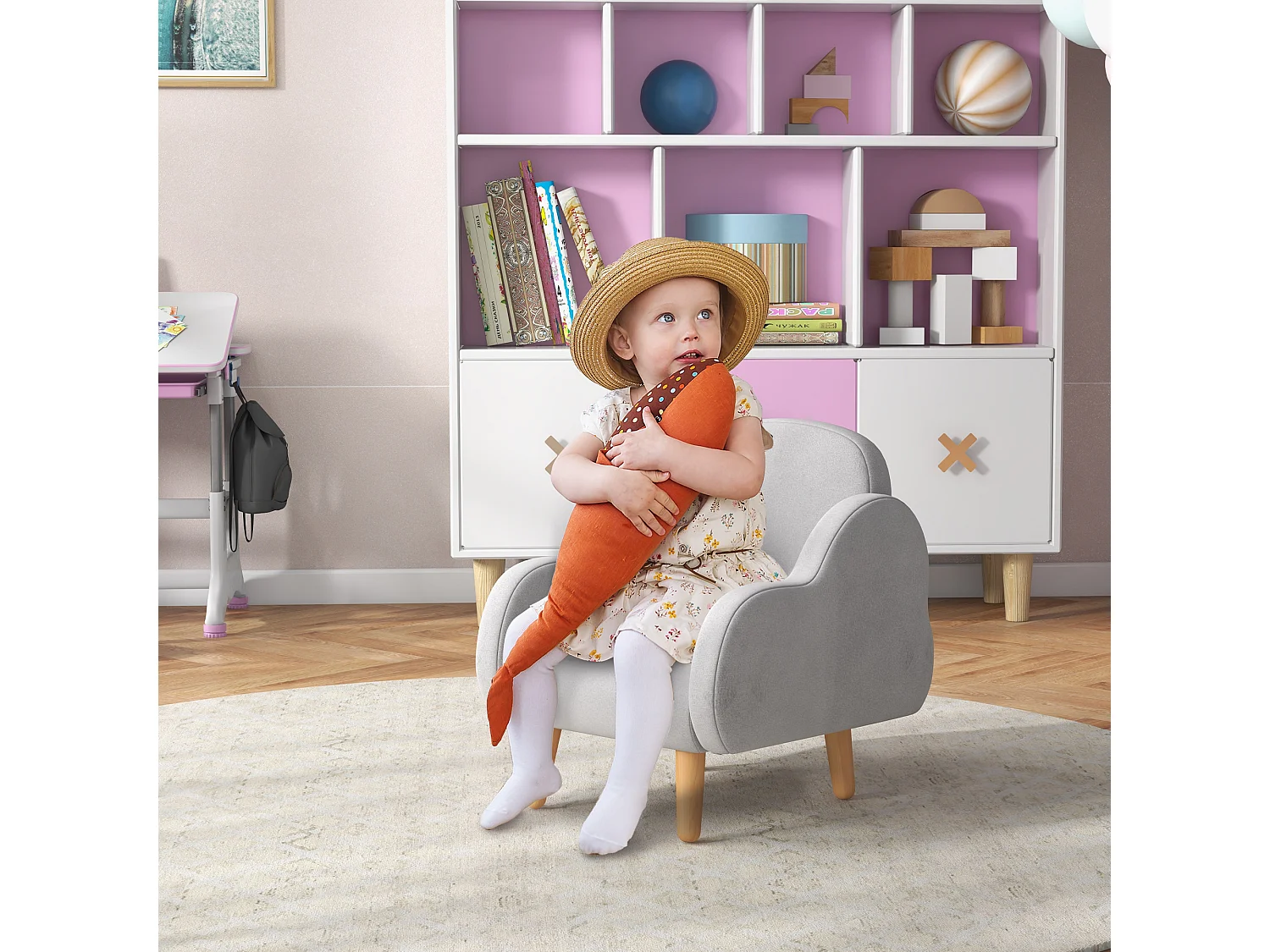 Poltrona per bambini fino 3 anni con braccioli a nuvola grigio