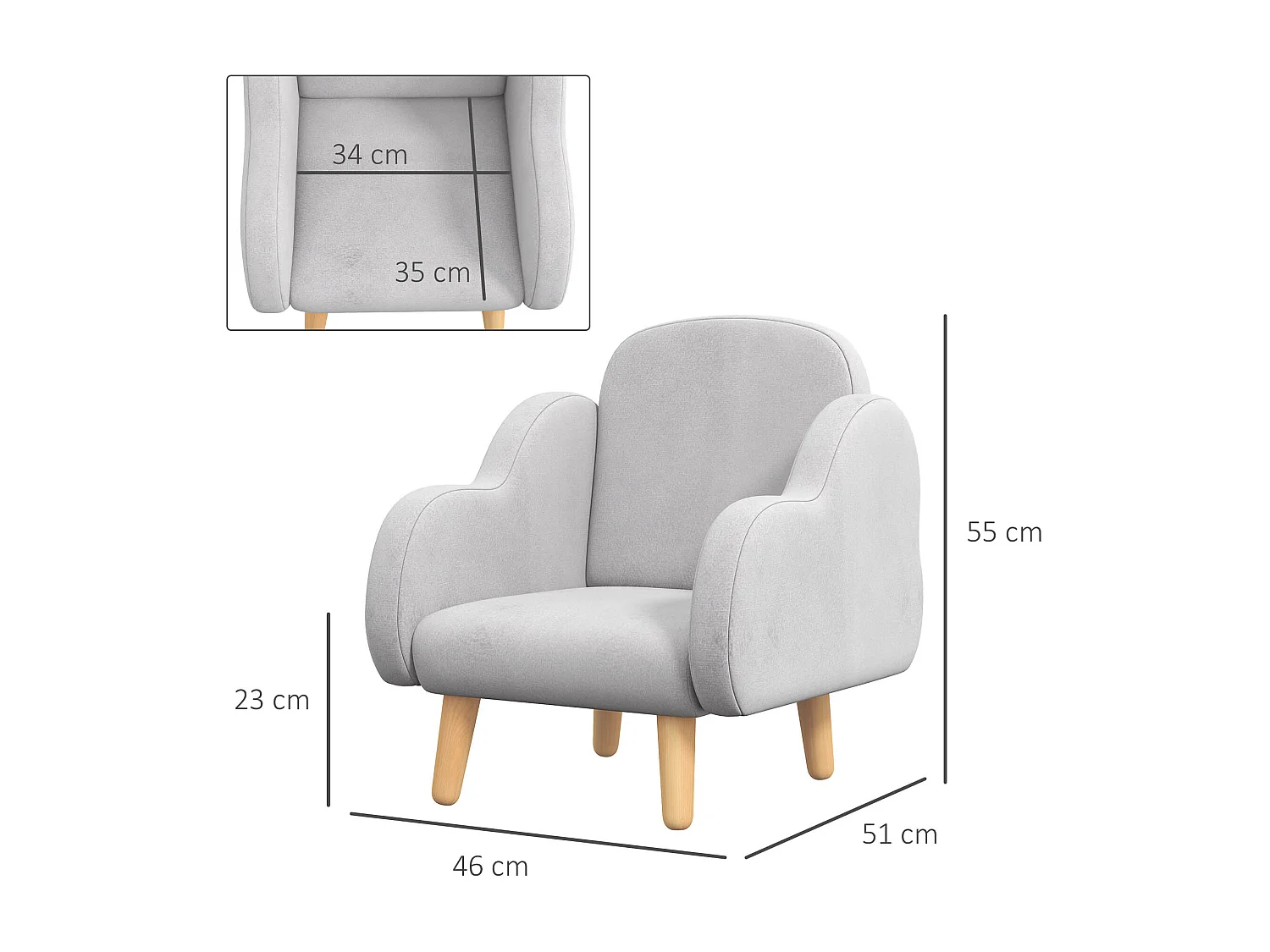 Poltrona per bambini fino 3 anni con braccioli a nuvola grigio