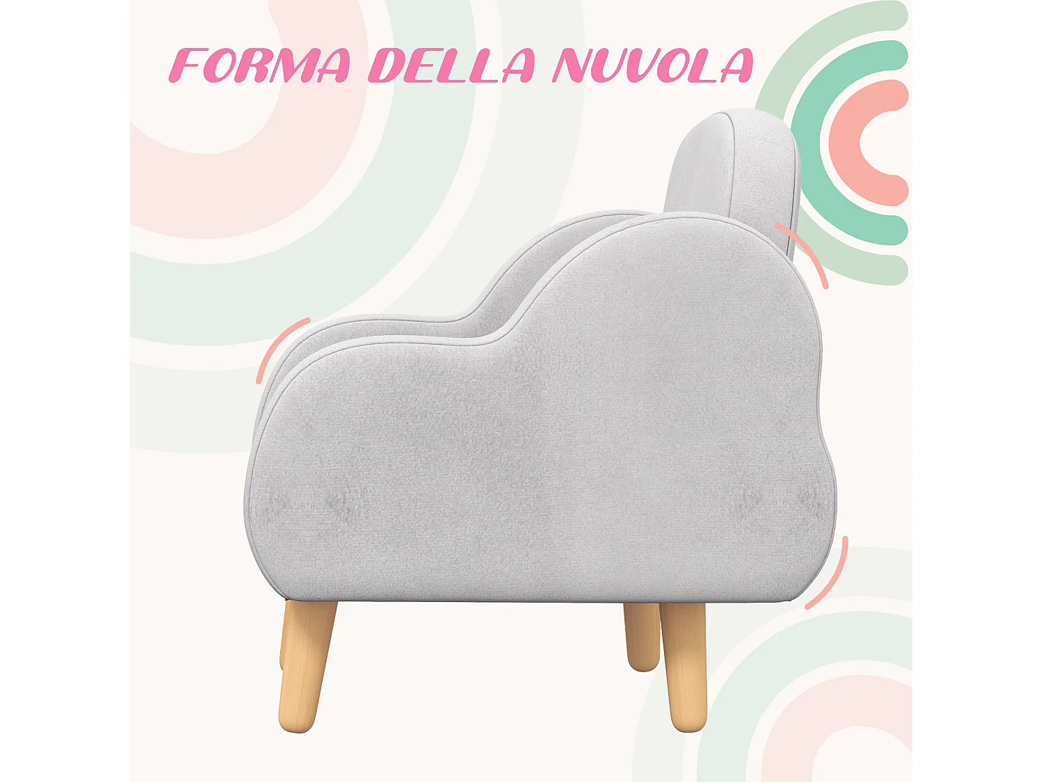 Poltrona per bambini fino 3 anni con braccioli a nuvola grigio