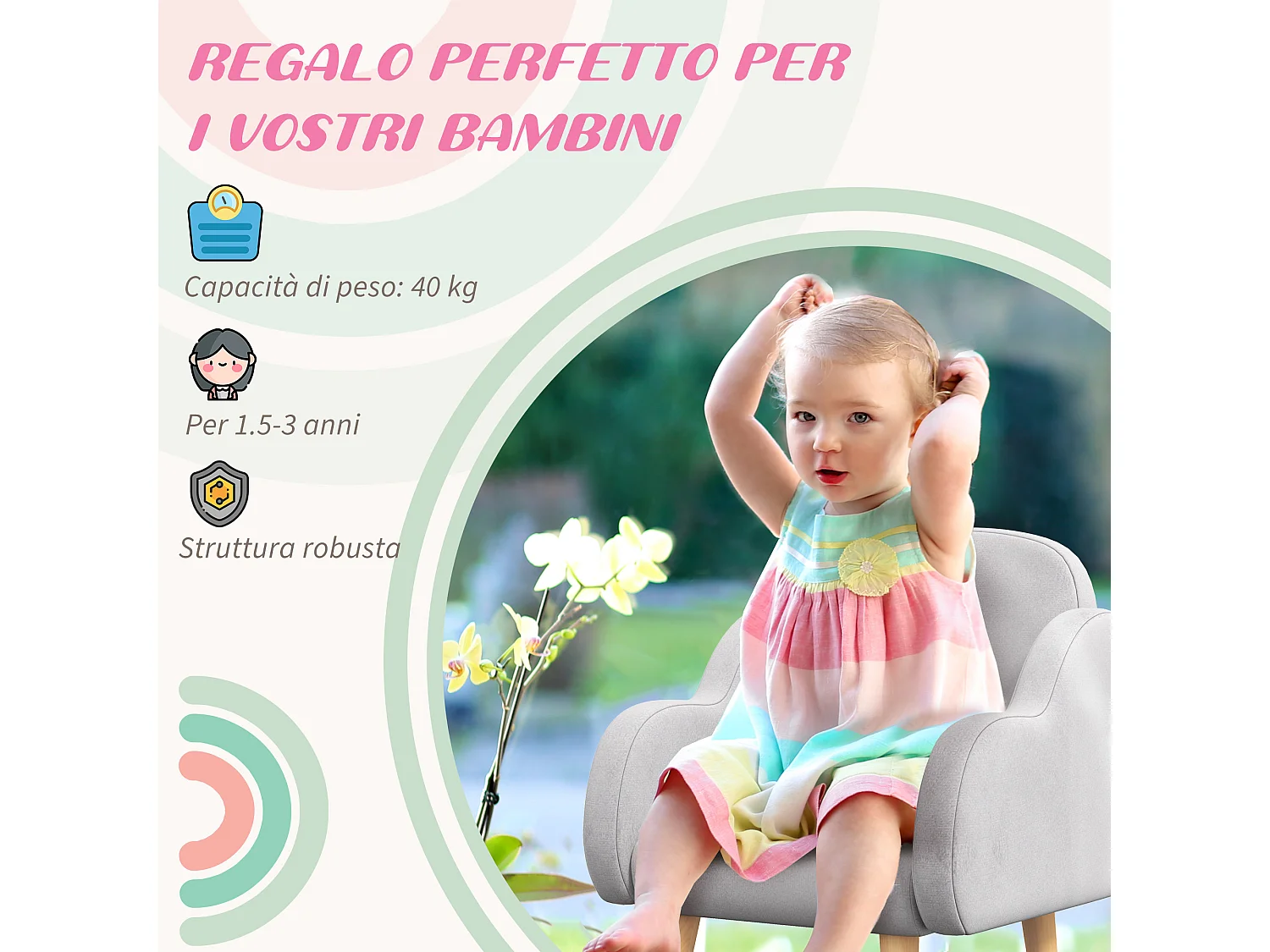 Poltrona per bambini fino 3 anni con braccioli a nuvola grigio