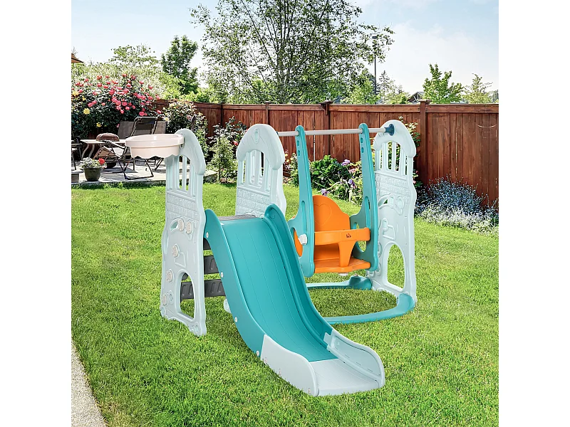 Scivolo per bambini con altalena regolabile canestro e palle