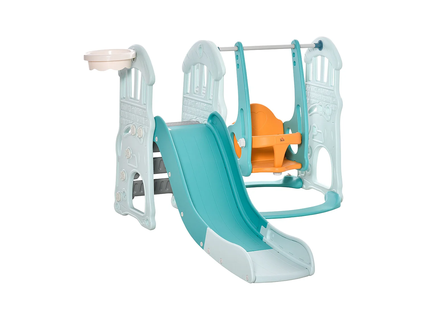 Scivolo per bambini con altalena regolabile canestro e palle