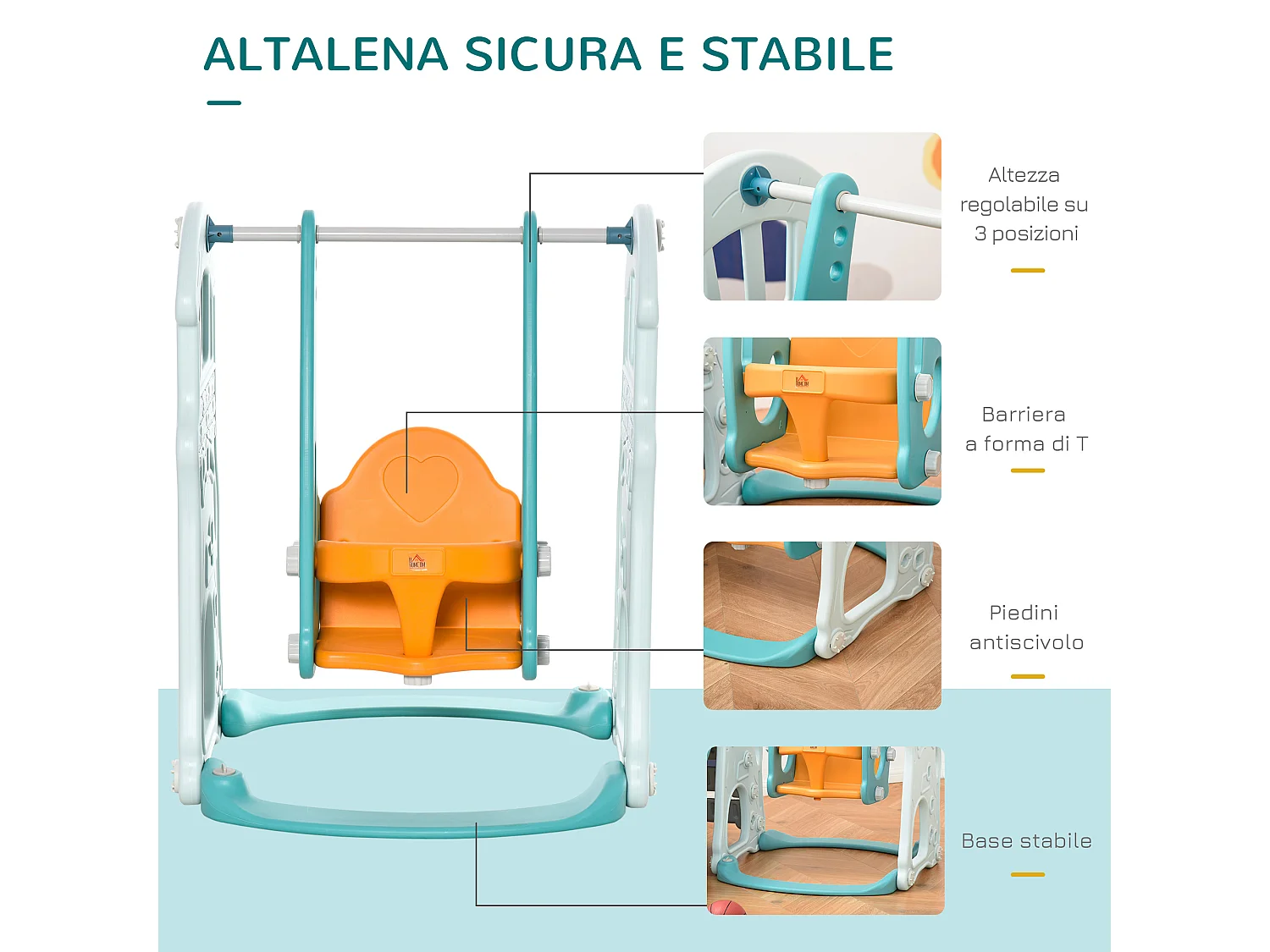 Scivolo per bambini con altalena regolabile canestro e palle