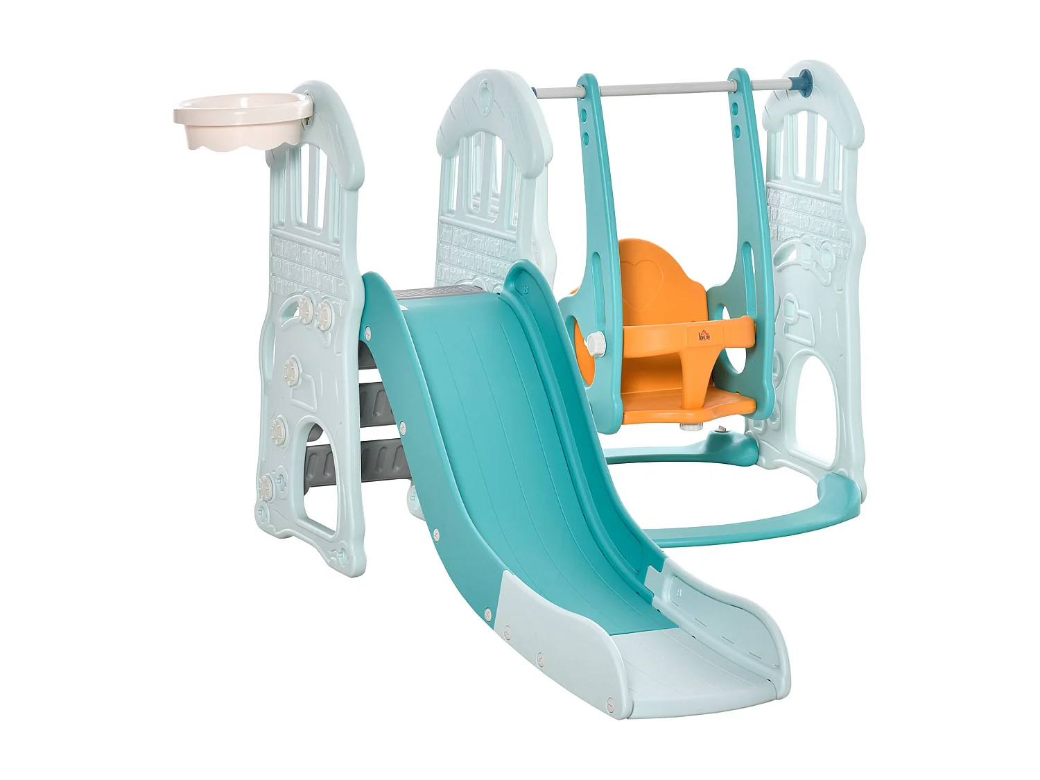 Scivolo per bambini con altalena regolabile canestro e palle