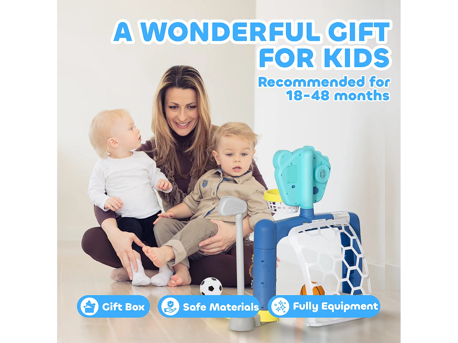 Gioco per bambini con porta, canestro regolabile e buca da golf