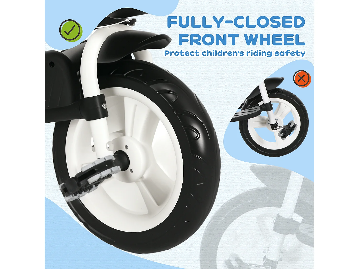 Triciclo passeggino per bambini con maniglione e tettuccio blu scuro