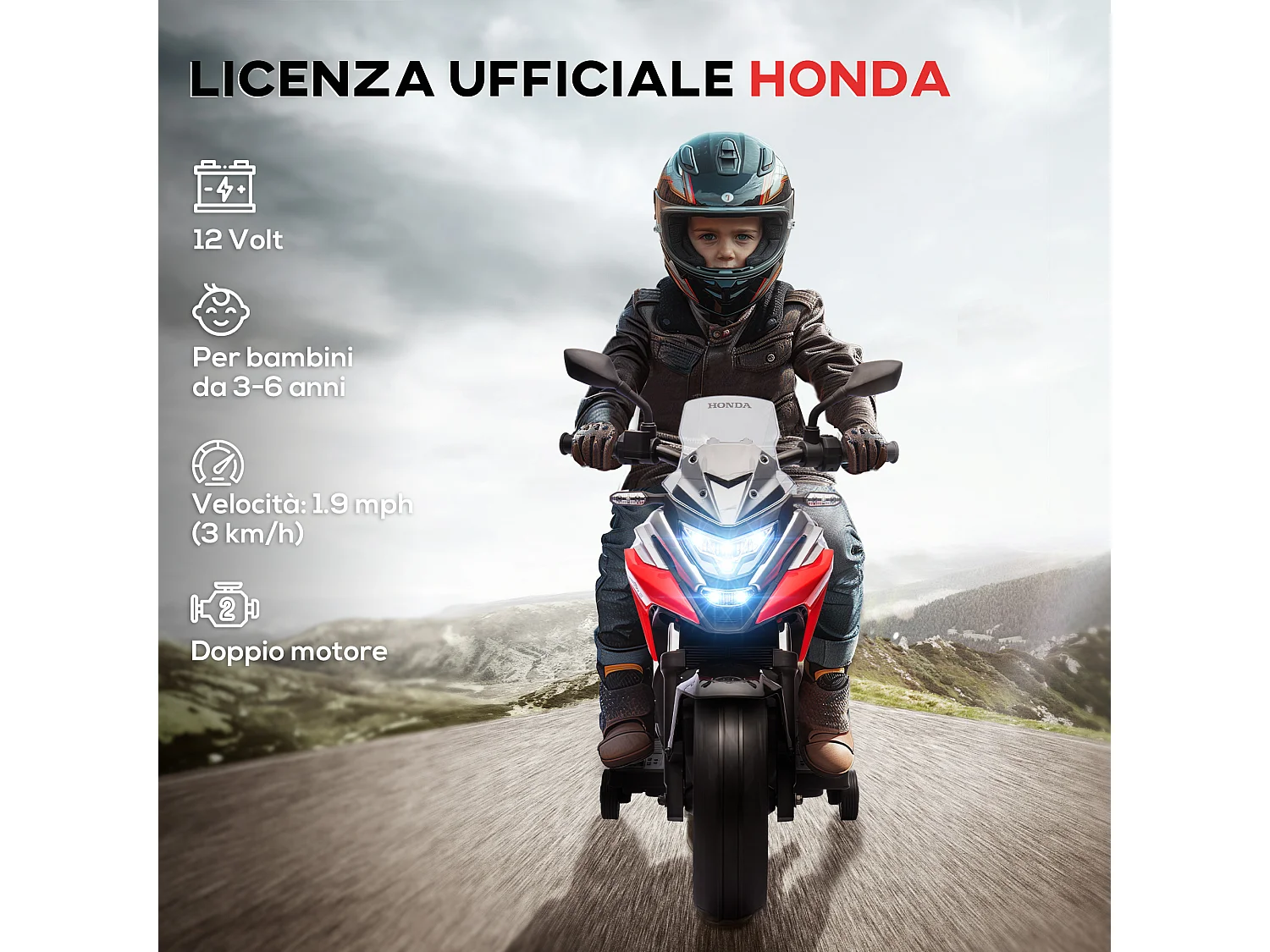 Moto elettrica per bambini 3-6 anni licenza honda in pp metallo rossa
