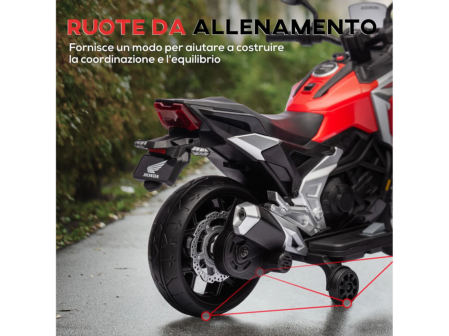 Moto elettrica per bambini 3-6 anni licenza honda in pp metallo rossa