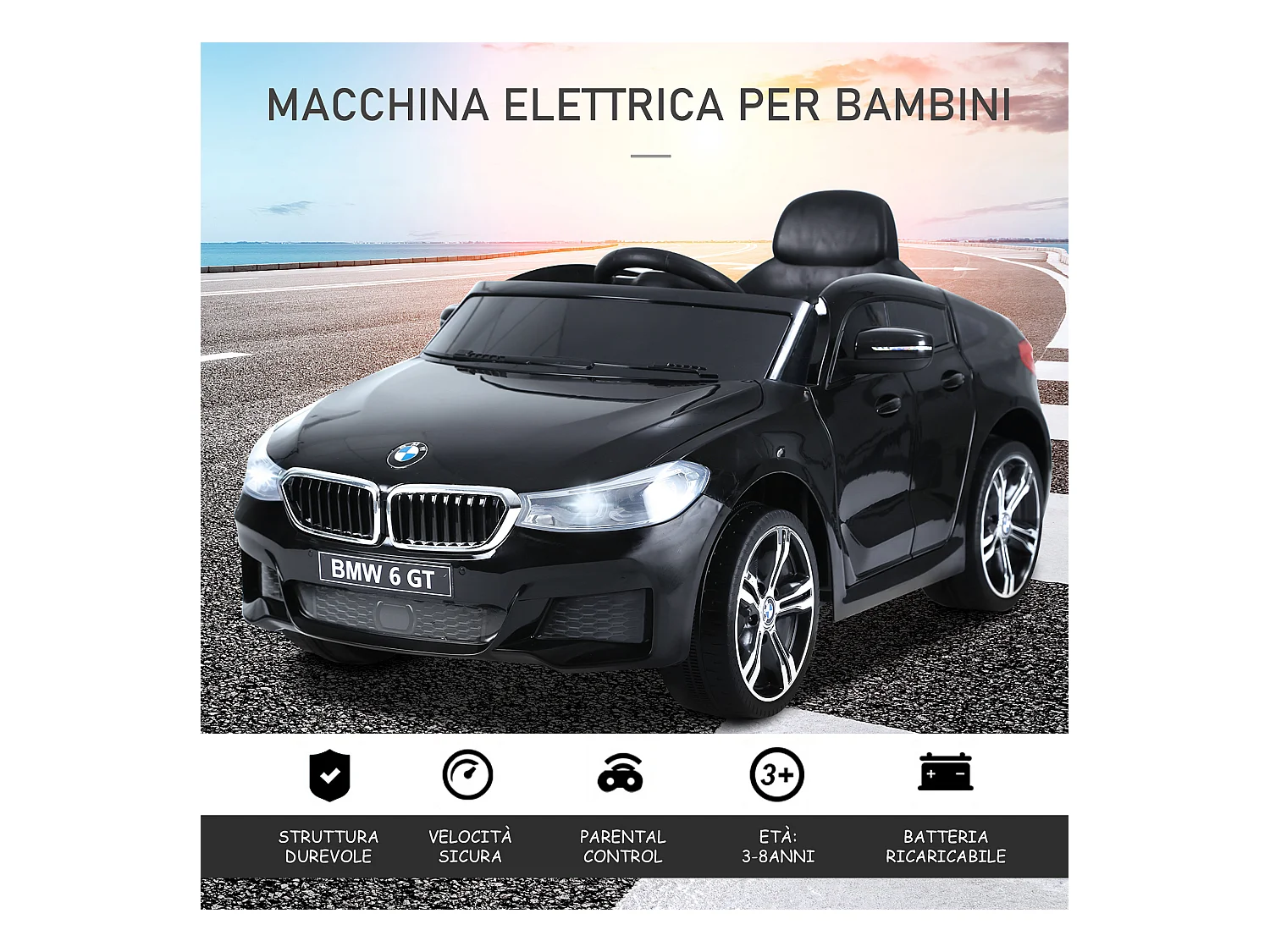 Macchina elettrica per bambini con telecomando nero