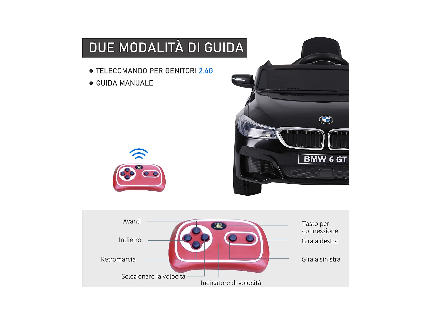 Macchina elettrica per bambini con telecomando nero