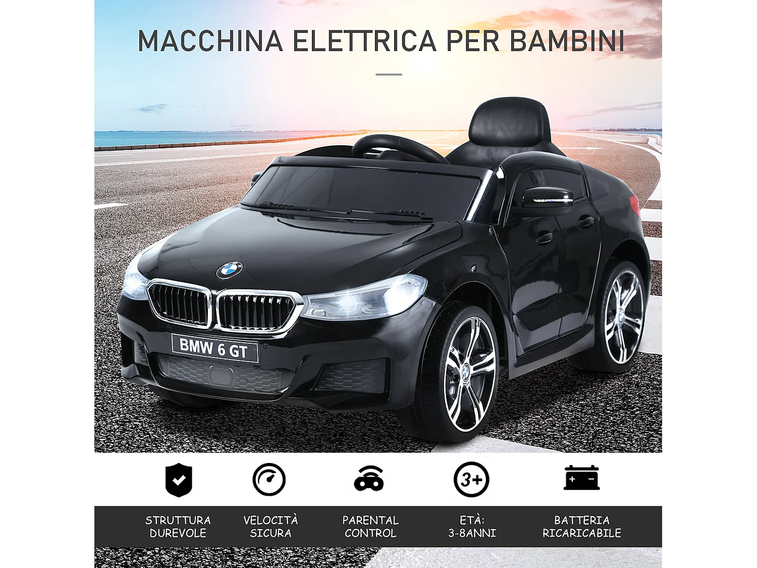 Macchina elettrica per bambini con telecomando nero