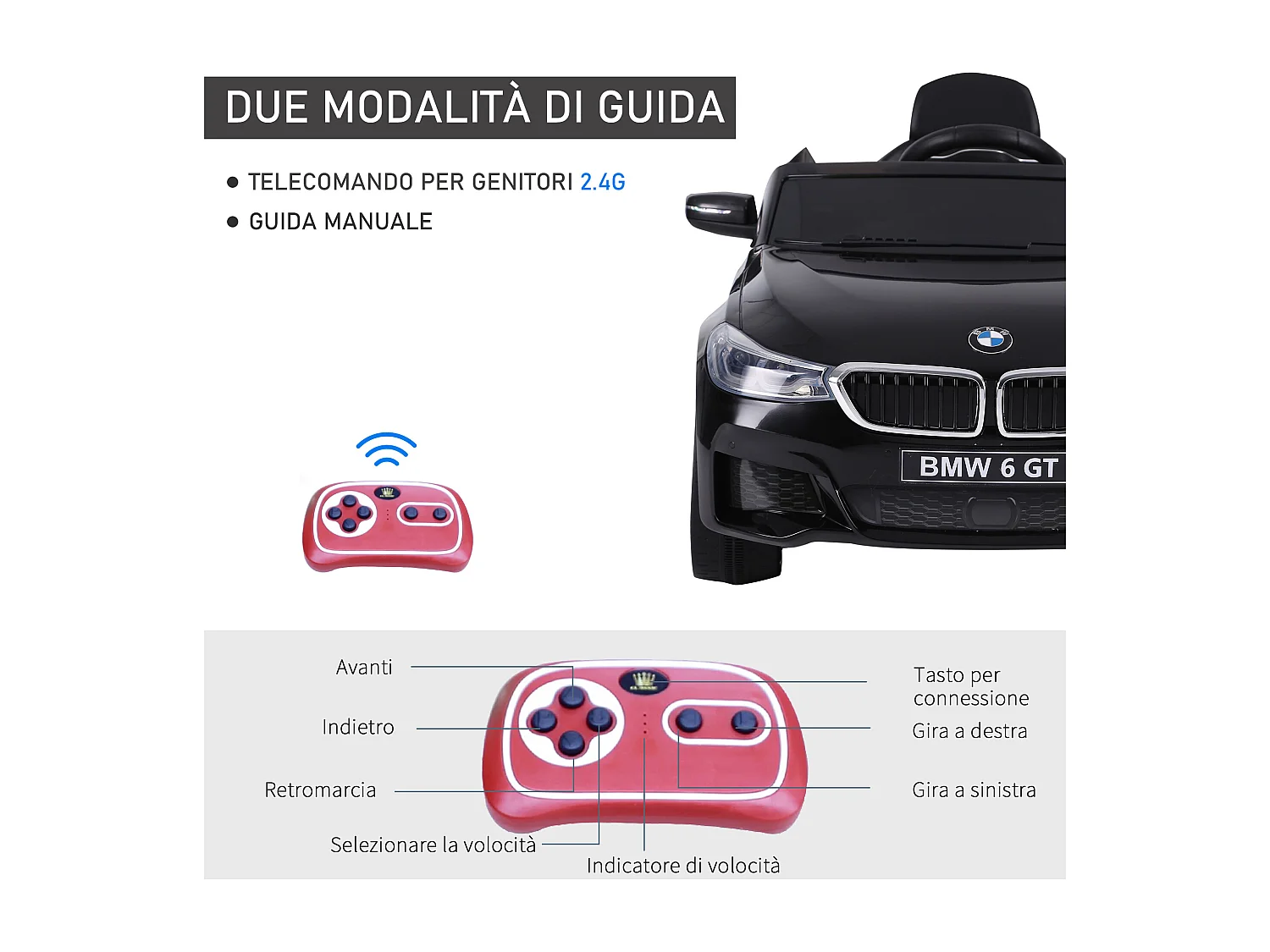 Macchina elettrica per bambini con telecomando nero