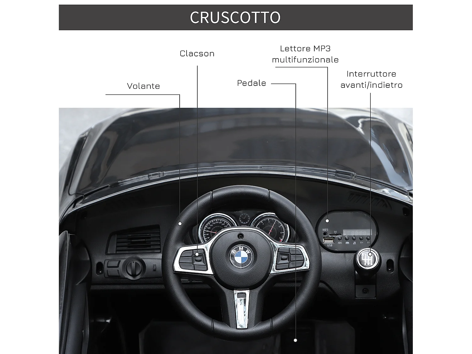 Macchina elettrica per bambini con telecomando nero