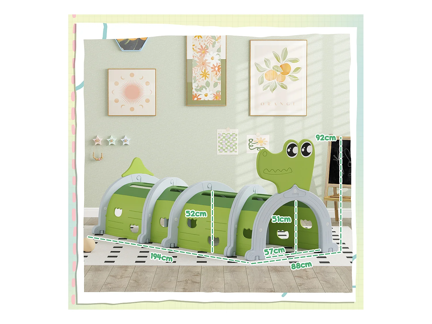 Tunnel per bambini 3-6 anni a coccodrillo in plastica verde