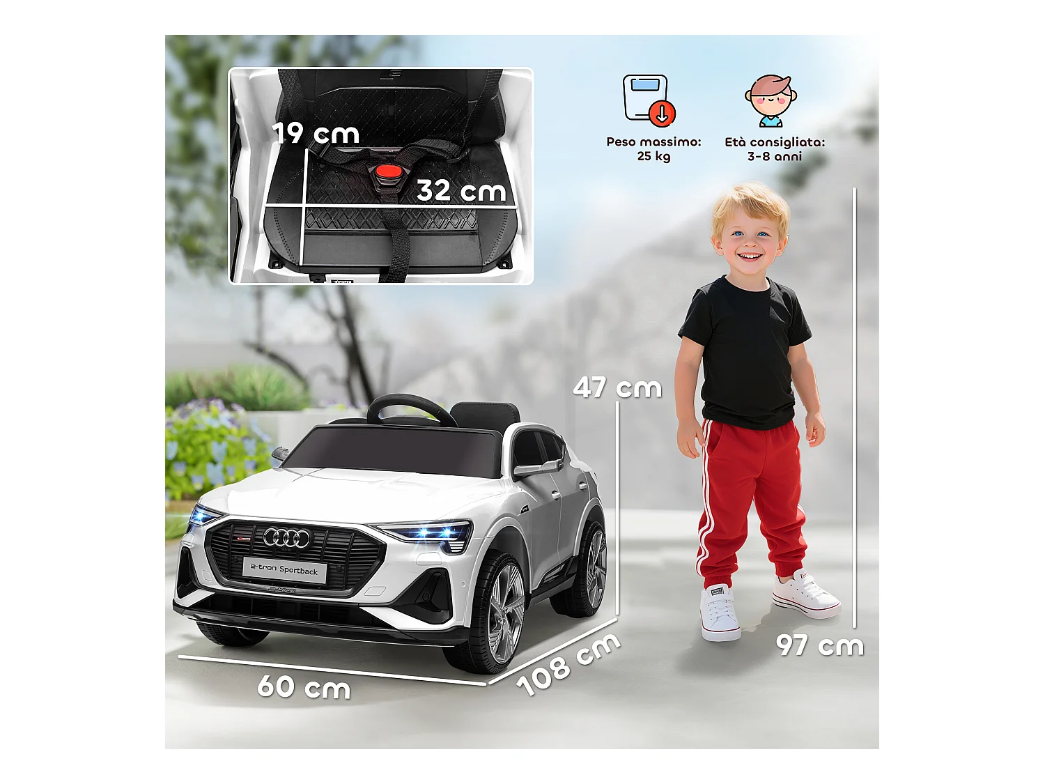 Macchina per bambini 3-5 anni 12v telecomando velocità 3-8km/h