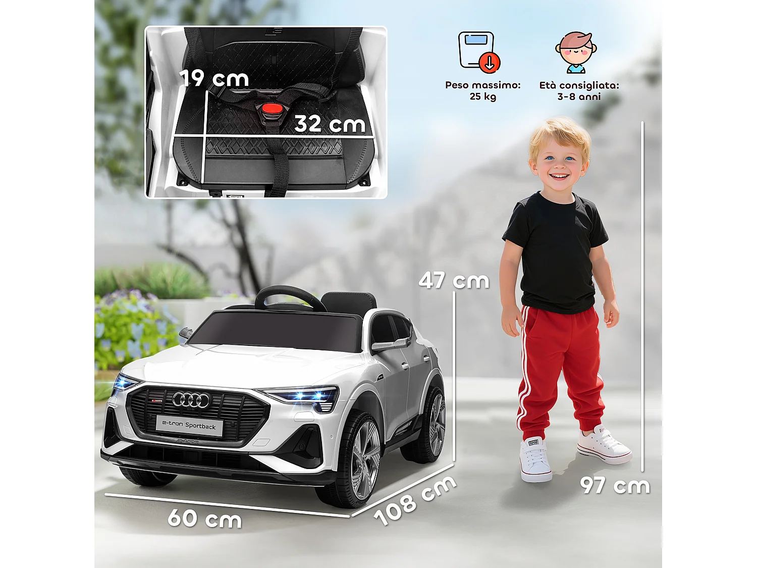 Macchina per bambini 3-5 anni 12v telecomando velocità 3-8km/h