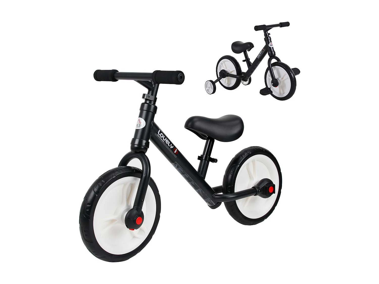 Bici senza pedali per bambini 2-5 anni sella regolabile e rotelle nero