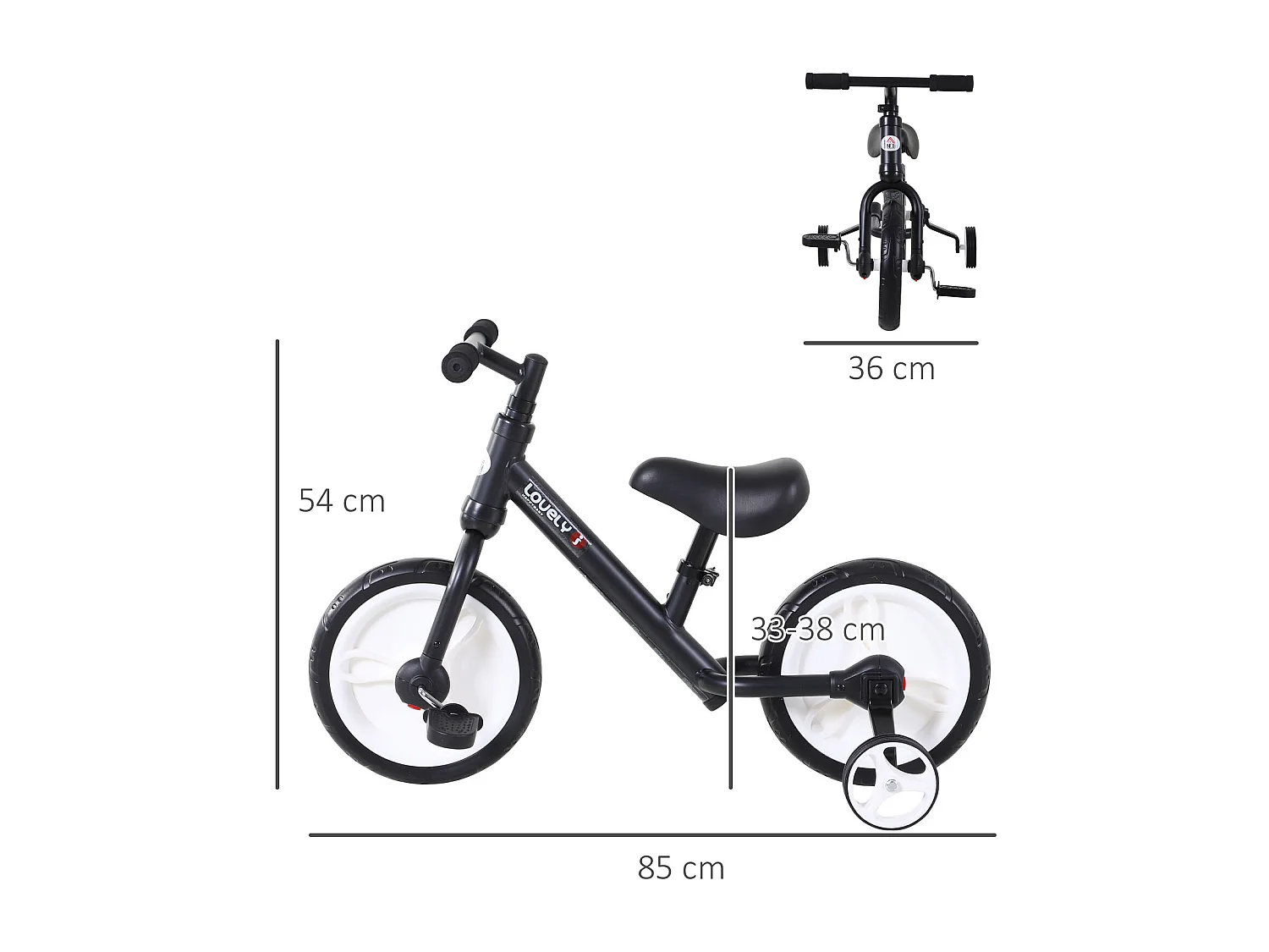 Bici senza pedali per bambini 2-5 anni sella regolabile e rotelle nero